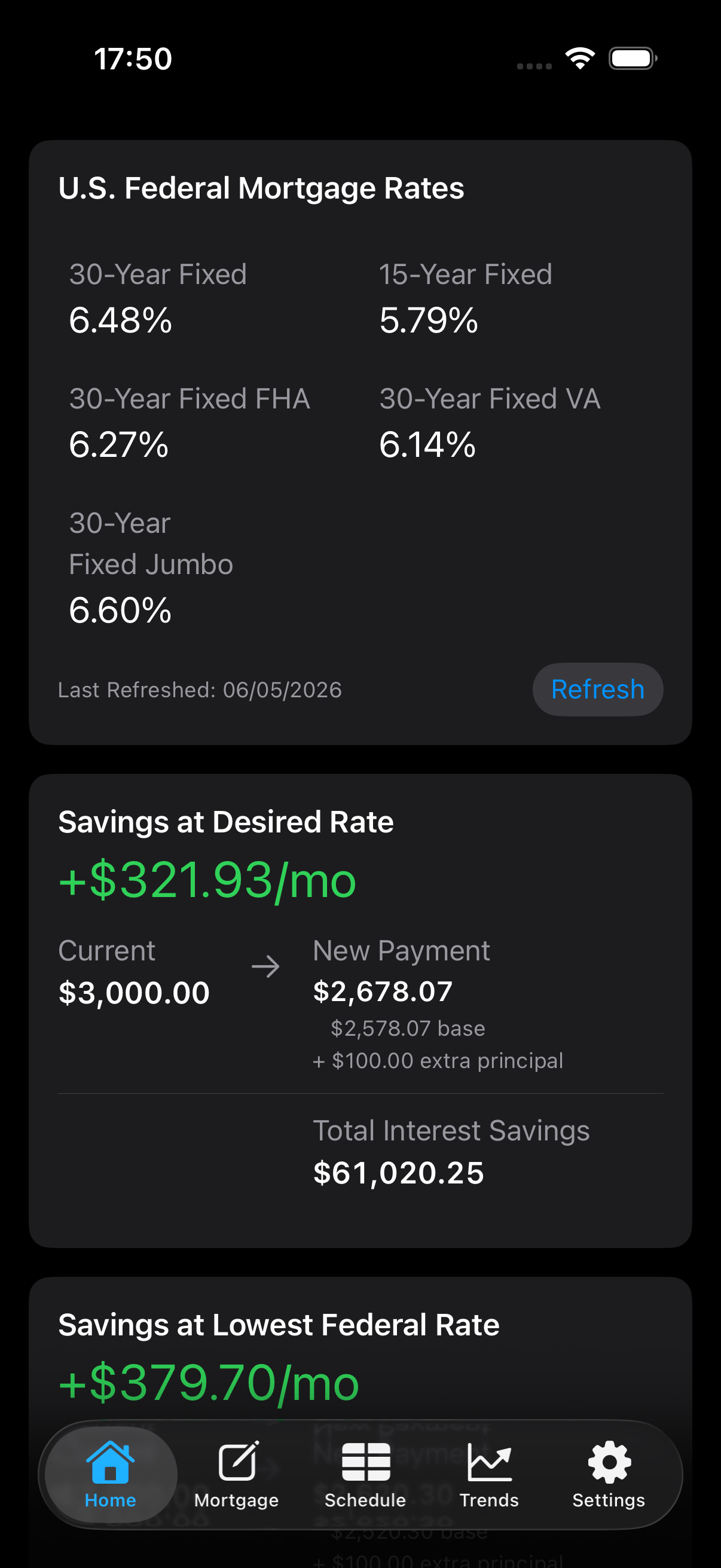 Mortgage Rates Tracker on iPhone